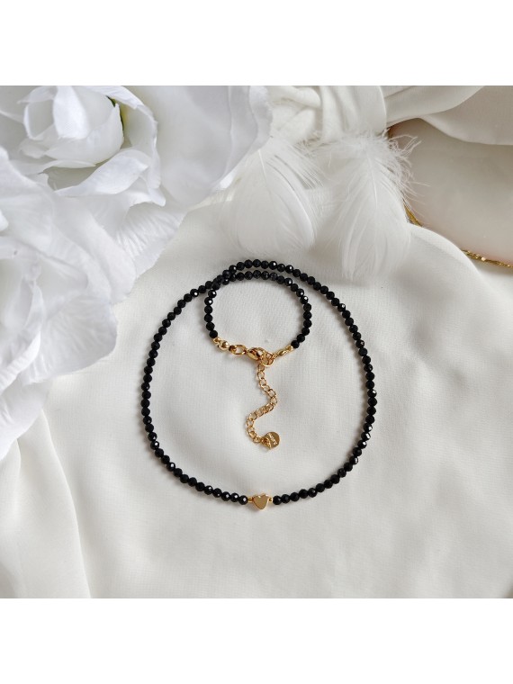 Naszyjnik zapinany z serduszkiem z hematytu i z turmalinem czarnym