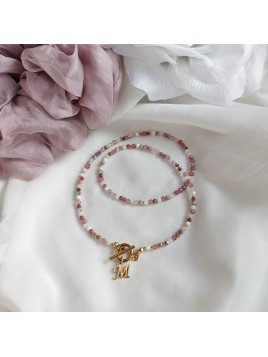 Naszyjnik z Literką Turmalin Agat Rodonit Kwarc