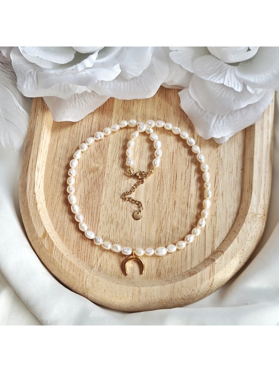 Naszyjnik lunula z perłami naturalnymi
