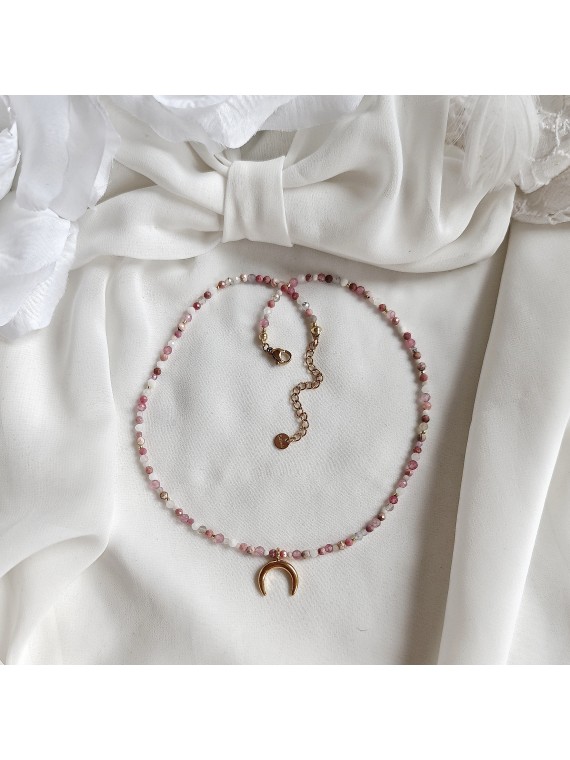 Naszyjnik z turmalinem opalem rodonitem z półksiężycem