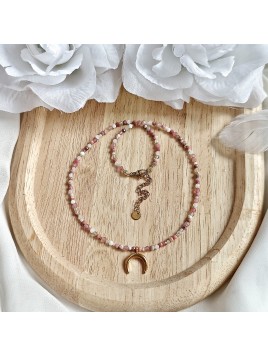 Naszyjnik Lunula z Półksiężycem Turmalin Opal Rodonit Agat