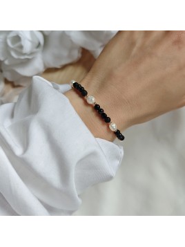 Bransoletka z pereł onyksu jadeitu i howlitu