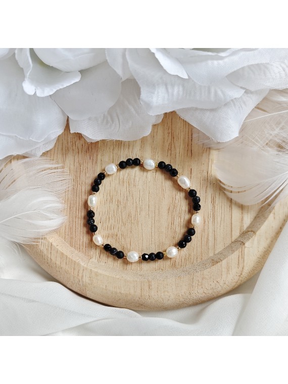 Bransoletka z kamieni naturalnych onyks howlit jadeit i perła