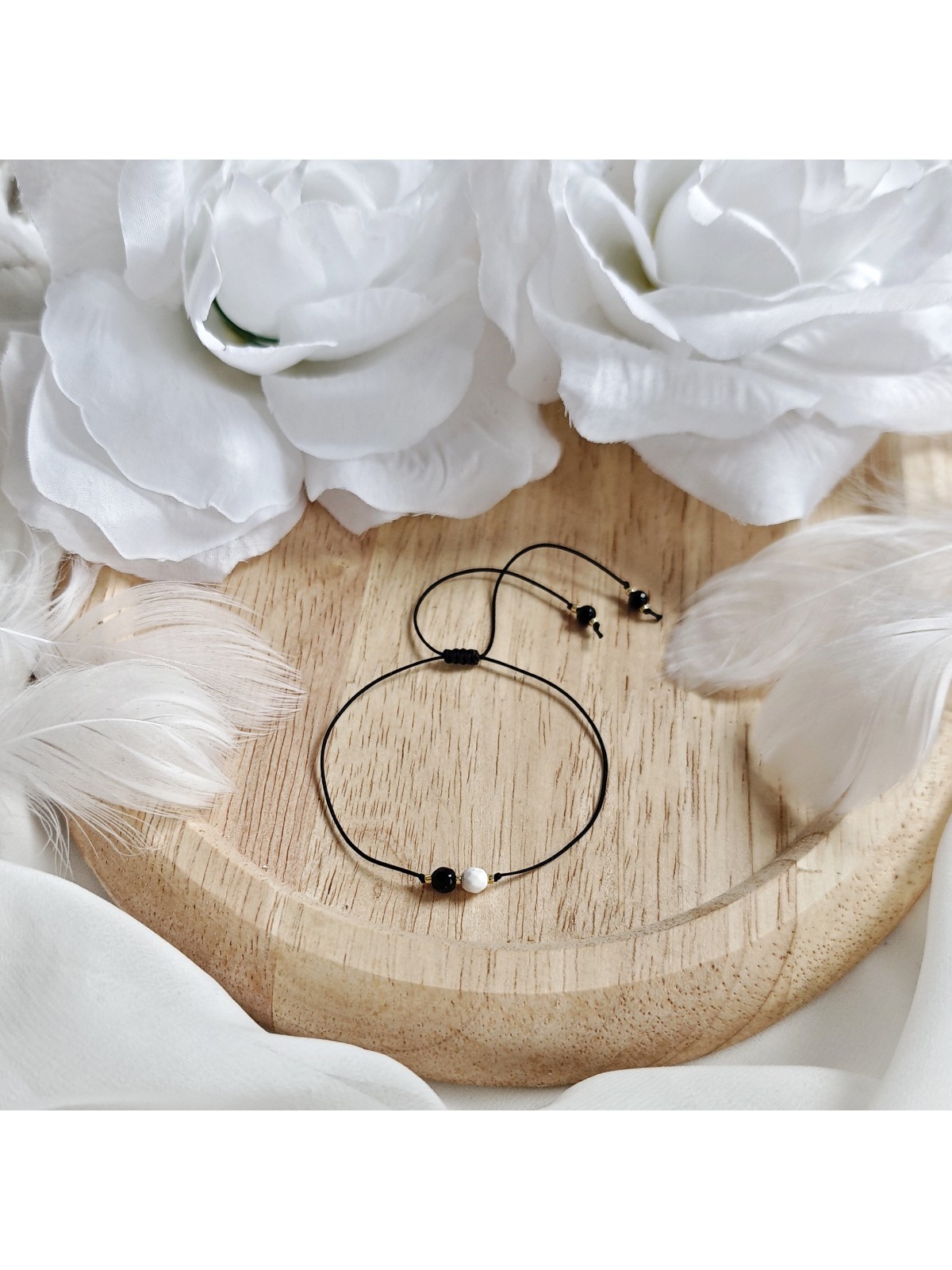 Bransoletka z kamieniami naturalnymi Agatem i Onyksem Jing Jang