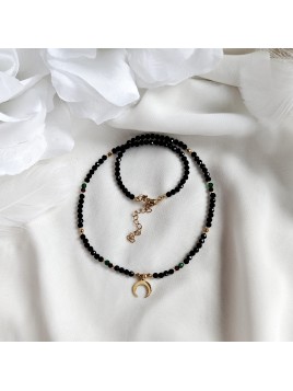 Naszyjnik lunula z turmalinu granatu szmaragdu i hematytu