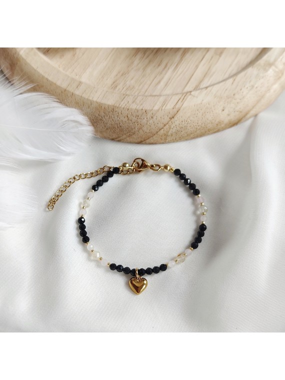 Bransoletka z serduszkiem z naturalnych kamieni