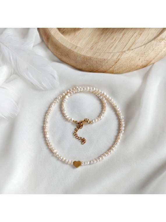 naszyjnik ze złotym sercem z pereł naturalnych