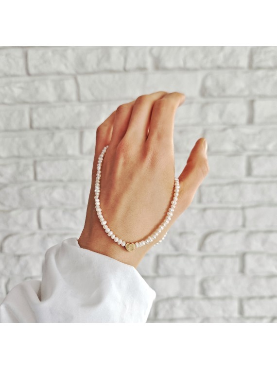 Naszyjnik z perłami i serduszkiem handmade