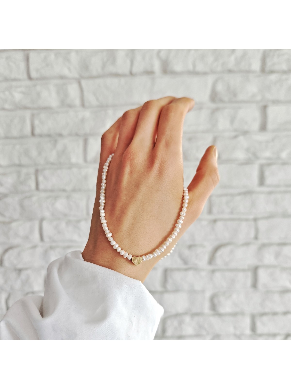 Naszyjnik z perłami i serduszkiem handmade