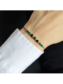 Bransoletka z Jadeitem Szmaragdem i Onyksem na czarnym sznurku Kamienie