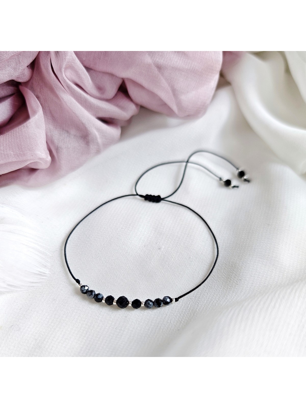 Bransoletka z obsydianu spinelu i turmalinu