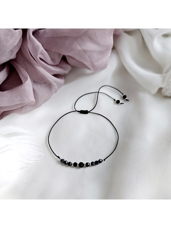 bransoletka z turmalinem spinelem i obsydianem szarym