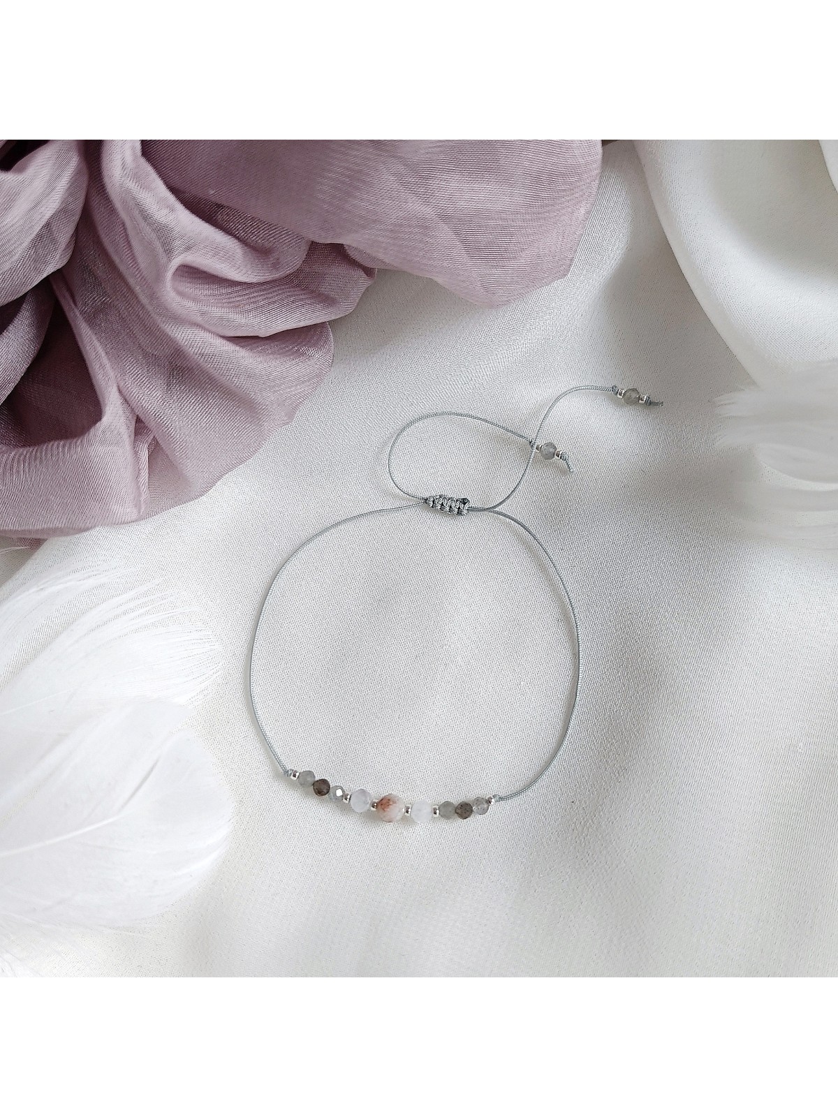 Bransoletka z cytrynem kryształem górskim i labradorytem