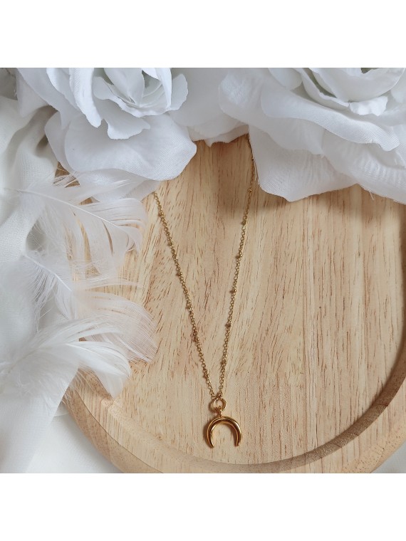 Naszyjnik złoty łańcuszek kulkowy z zawieszką półksiężyc