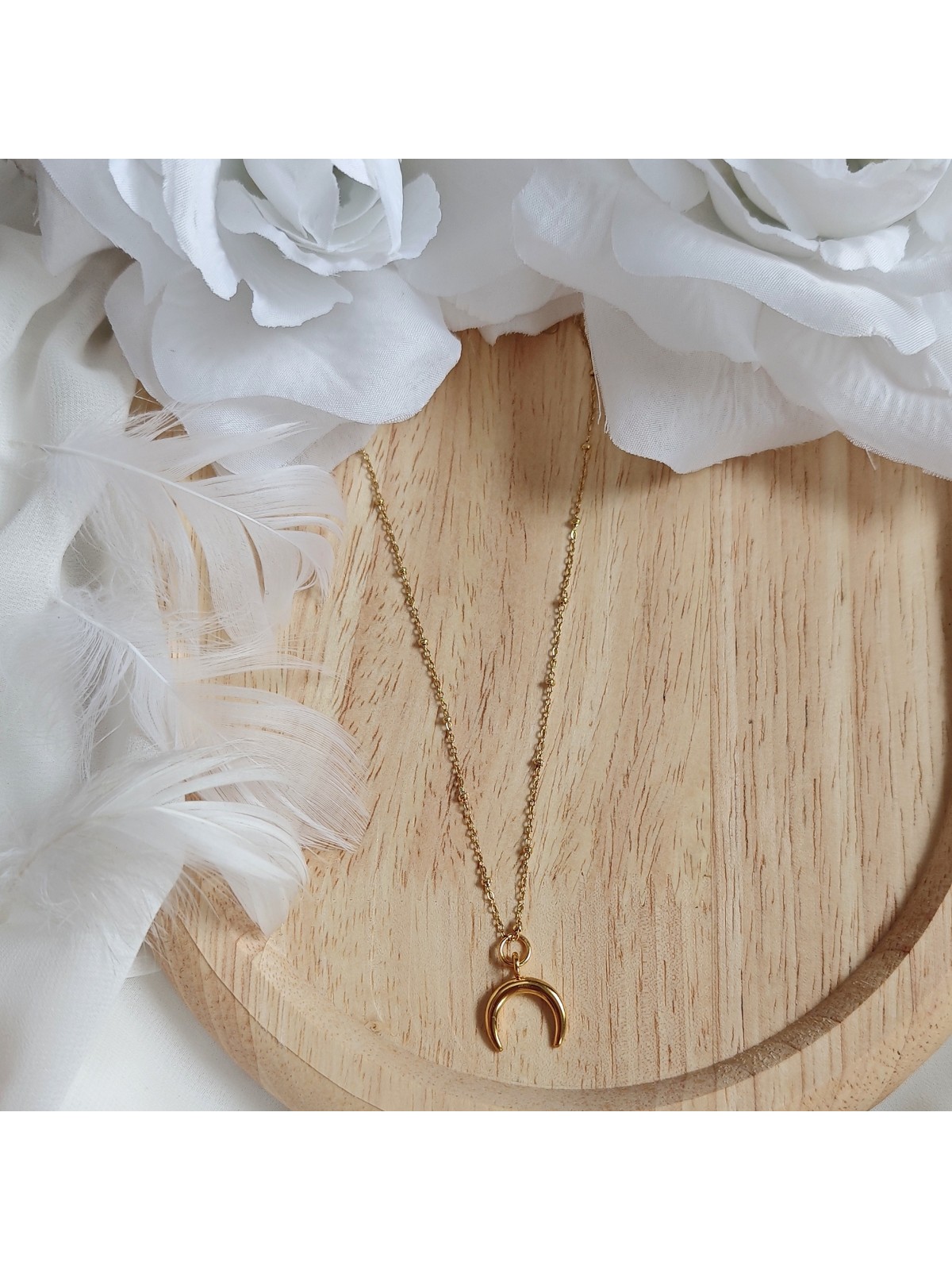 Naszyjnik złoty łańcuszek kulkowy z zawieszką półksiężyc