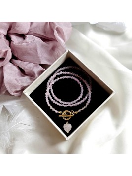 Naszyjnik z kwarcu różowego z serduszkiem