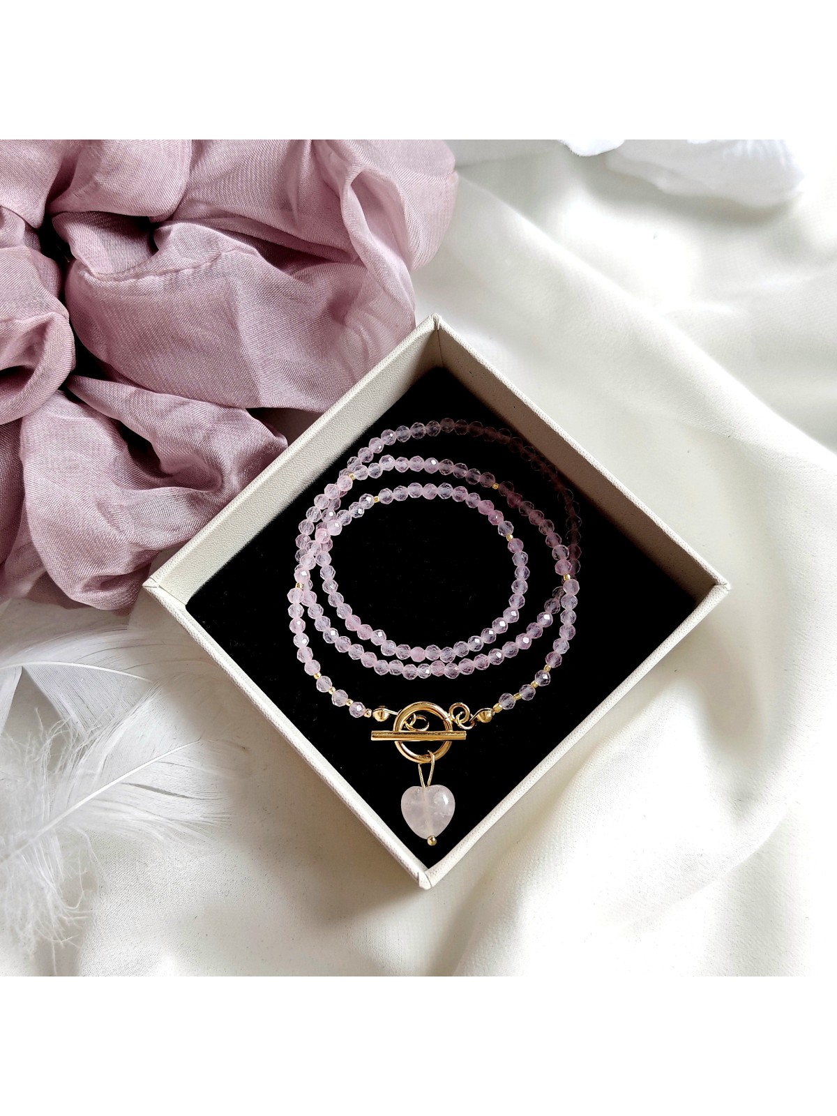 Naszyjnik z kwarcu różowego z serduszkiem