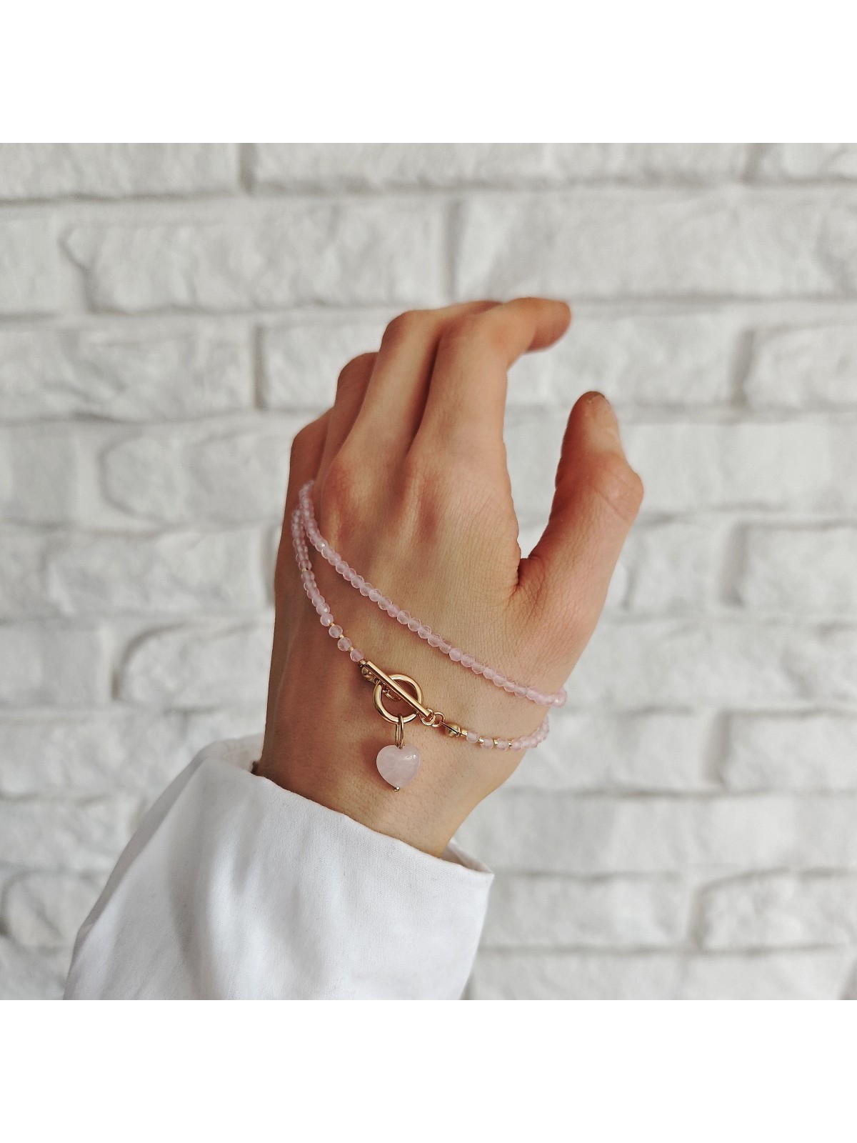 Naszyjnik z różowym kwarcem z serduszkiem z kamienia naturalnego