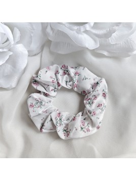 Gumka do włosów scrunchies biała w kwiaty