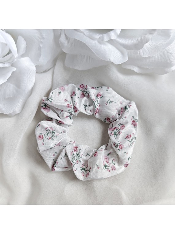 Gumka do włosów scrunchies biała w kwiaty