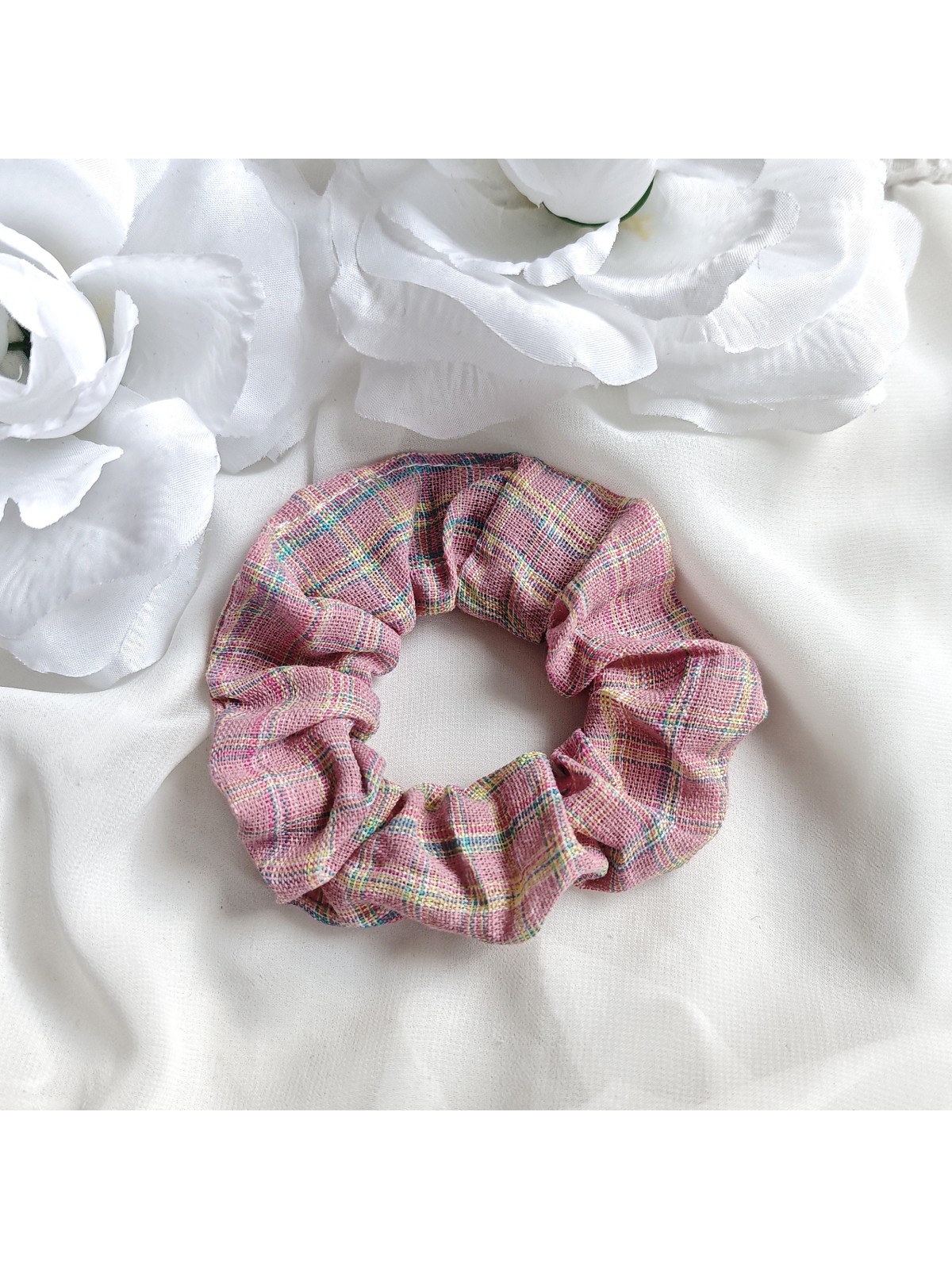 Gumka frotka do włosów czerwona w kratkę