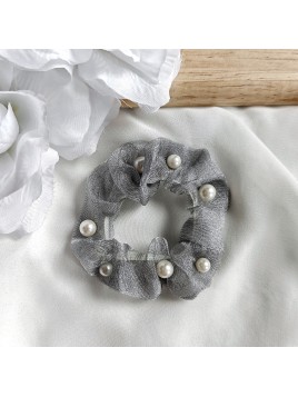 Gumka mała frotka z perłami szara mała