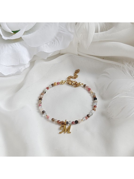 Ręcznie wykonana bransoletka z kamieni naturalnych z literą