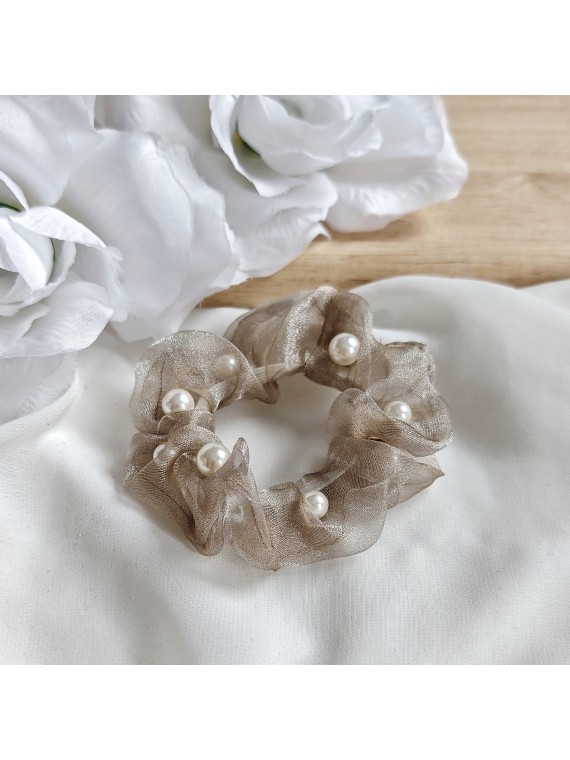 Gumka mała frotka z perłami beżowa mała