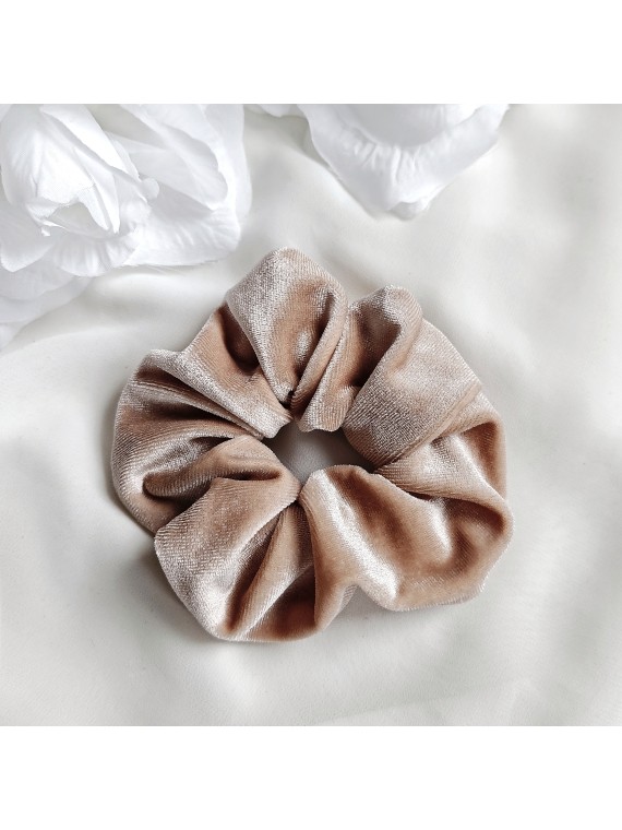 Gumka frotka scrunchie beżowa Welurowa