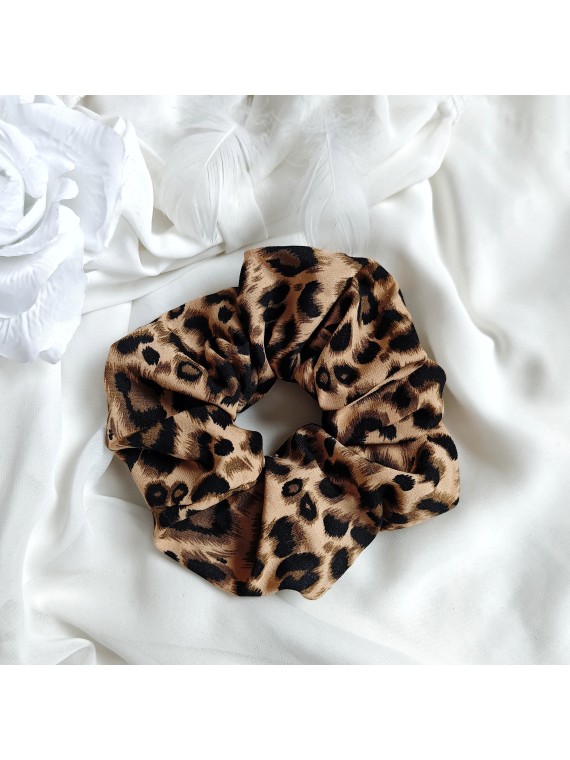 Gumka frotka scrunchies w panterkę brązowa