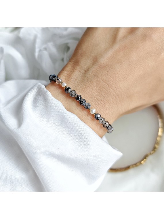 Bransoletka z agatu z perłami naturalnymi