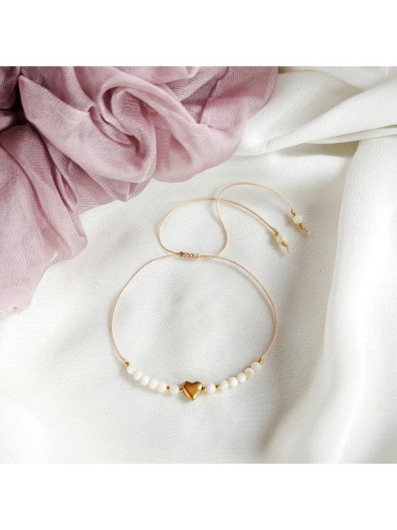 Bransoletka na Dzień Babci z serduszkiem z hematytu i masą perłową