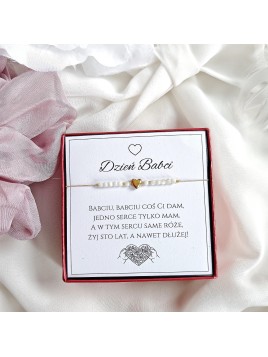 Bransoletka z hematytem i masą perłową dla Babci w pudełku z życzeniami