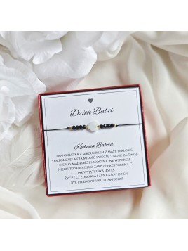 Bransoletka na Dzień Babci Serce z Masy Perłowej Czarna