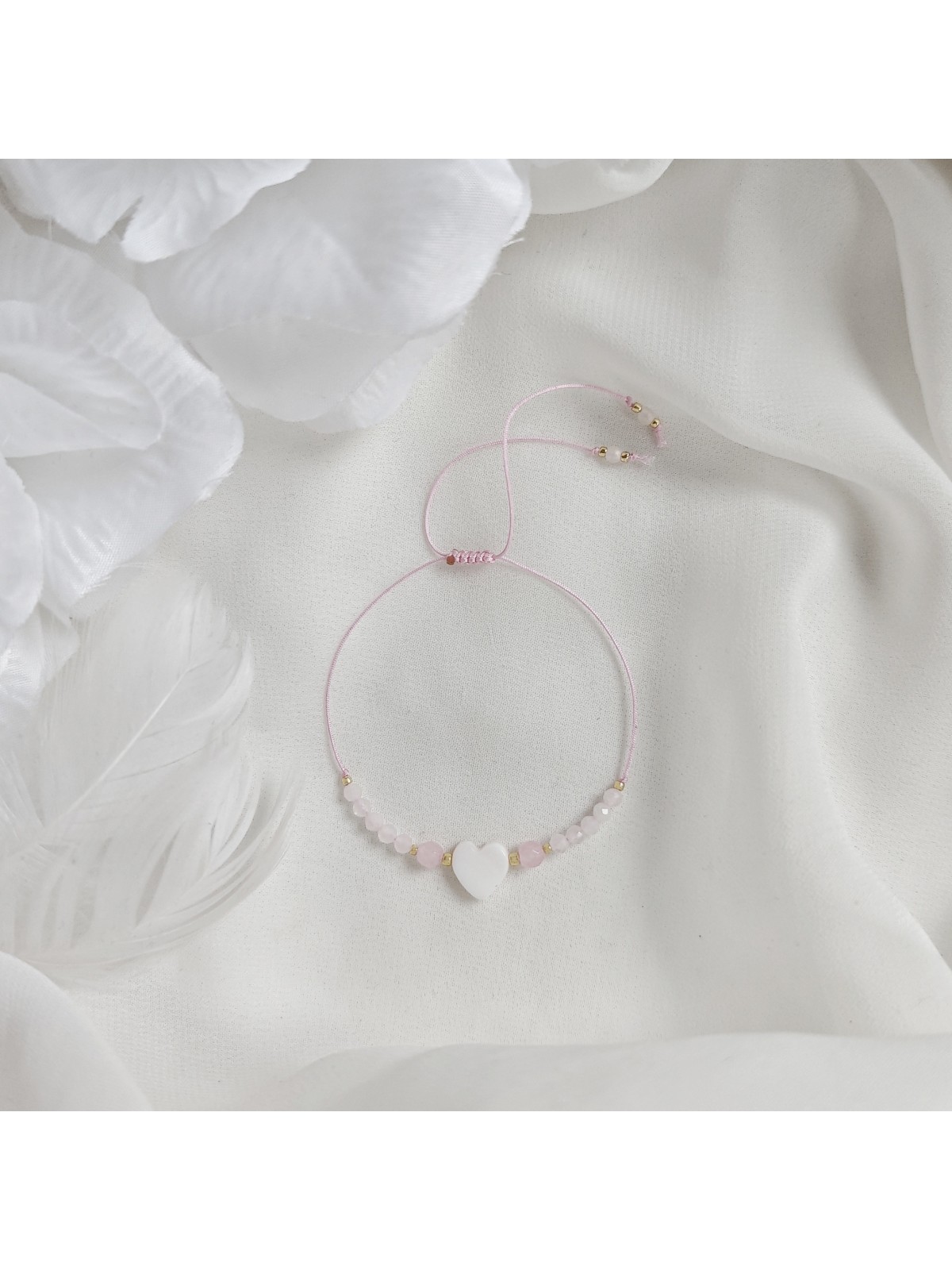 bransoletka sznurkowa z masy perłowej jadeitu i kryształu górskiego