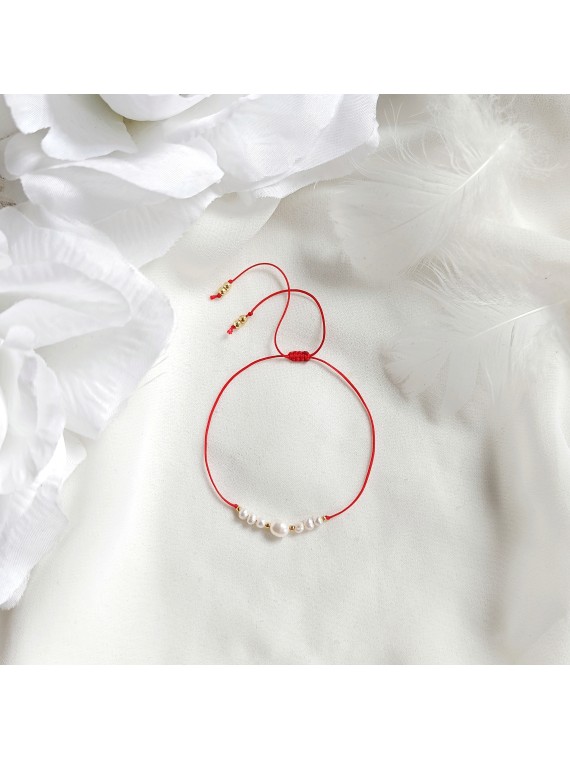 czerwona bransoletka z perłami naturalnymi