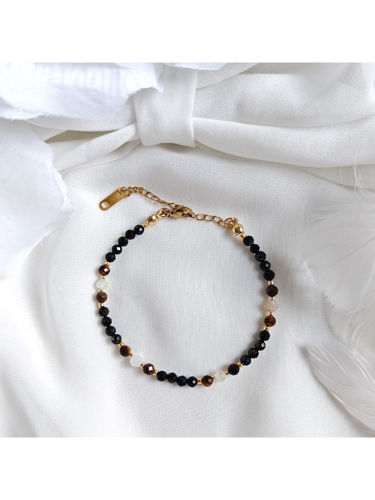 Bransoletka z czarnego turmalinu cytrynu i tygrysiego oka