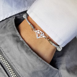 Bransoletka na sznurku z diamentem Srebrna