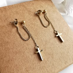 Kolczyki złote wiszące z krzyżykiem