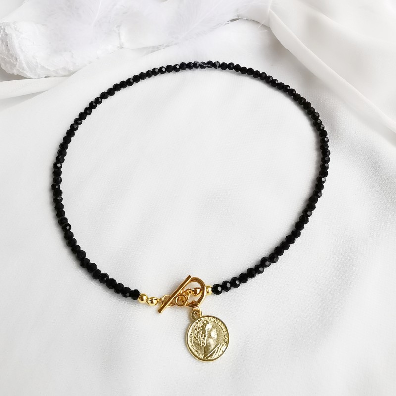 Czarny naszyjnik Choker z Monetą Czarny naszyjnik Choker z Monetą