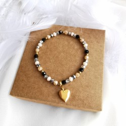 Bransoletka ze złotym serduszkiem z kolorowymi kamieniami