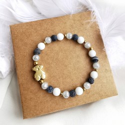 Bransoletka elastyczna z kamieniami Naturalnymi - Agat i Hematyt