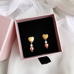 Kolczyki złote serduszka z kamieniami naturalnymi