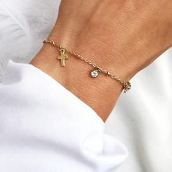 Bransoletka złota z Krzyżykiem i cyrkonią Krzyżyk Stal Chirurgiczna