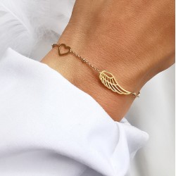 Bransoletka złota z serduszkiem nieskończoność i skrzydełko stal chirurgiczna