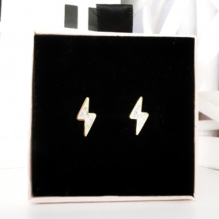 Kolczyki złote błyskawice z cyrkoniami