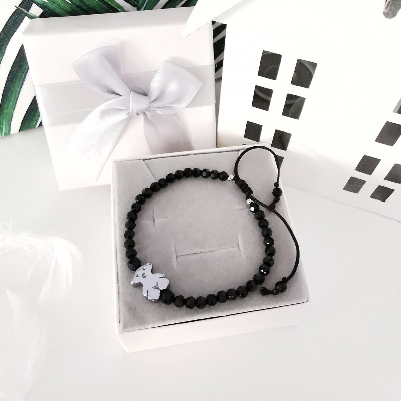 Bransoletka handmade z czarnymi kryształkami z hematytem