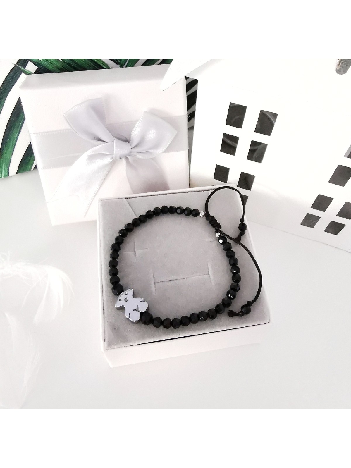 Bransoletka handmade z czarnymi kryształkami z hematytem