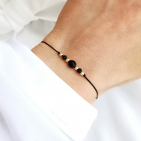 Bransoletka z Kamieni Naturalnych Spinel i Onyks na czarnej nici