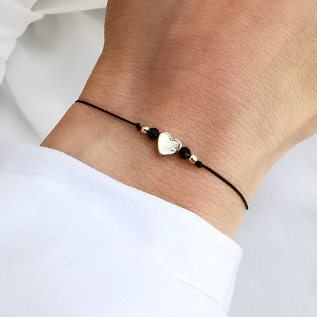 Bransoletka ze spinelem i złotym serduszkiem z hematytu